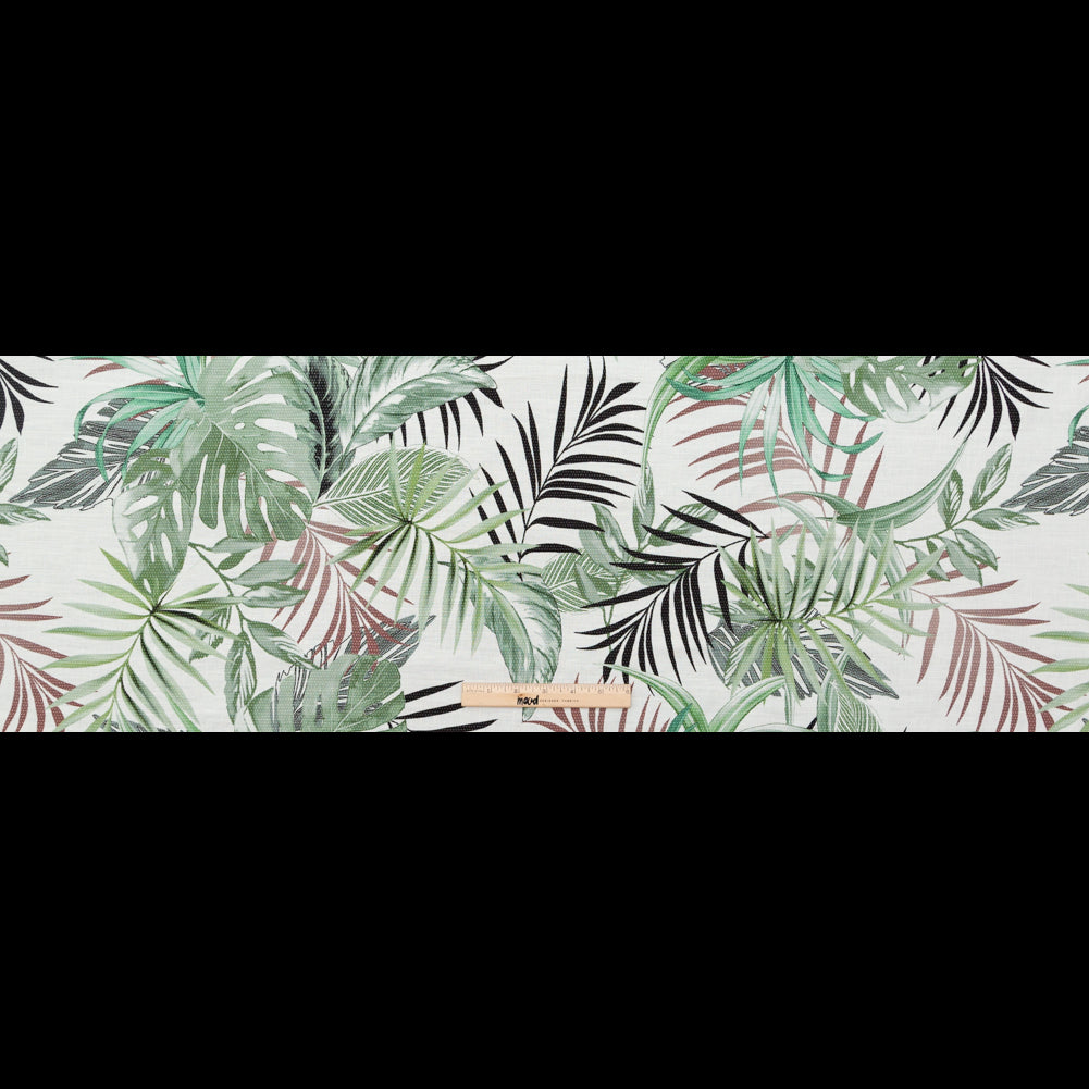 Italian Optic White and Pistachio Tropical Stretch Linen Woven Full Italian Optic White and Pistachio Tropical Stretch Linen Woven Full