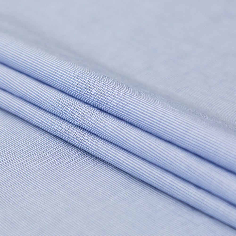 Italian Light Blue and White Striped Stretch Cotton Chambray Folded Italian Light Blue and White Striped Stretch Cotton Chambray Folded