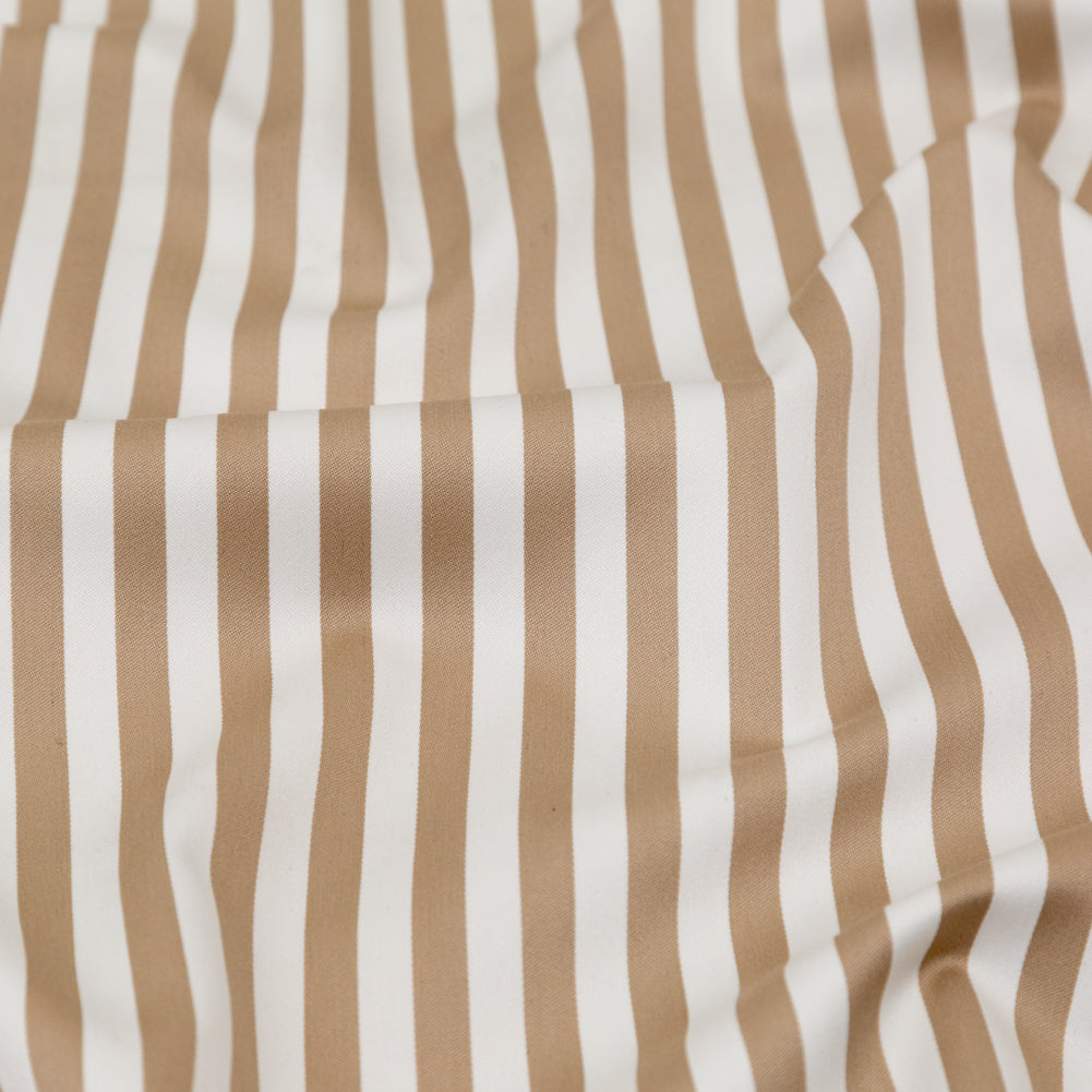 Warm Beige and Ivory Bengal Striped Stretch Polyester Twill Detail Warm Beige and Ivory Bengal Striped Stretch Polyester Twill Detail