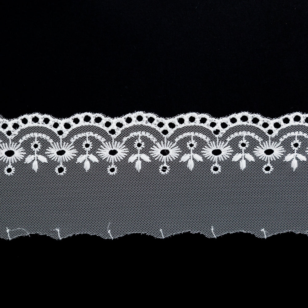 European White Embroidered Eyelet Lace Trim - 2.625" Detail European White Embroidered Eyelet Lace Trim - 2.625" Detail