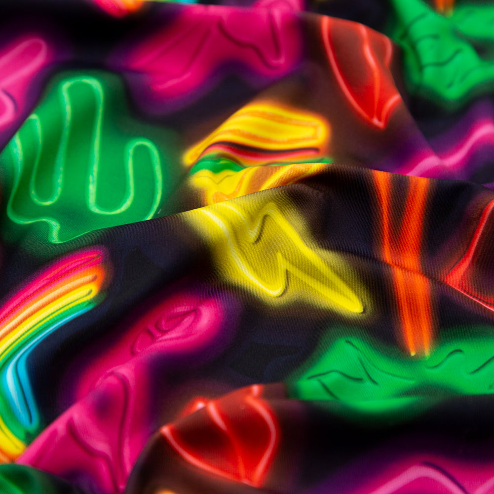 Compression Swimwear Tricot, UV Protective with Aloe Vera Microcapsules - Black Neon Emojis - Caye Collection Detail Compression Swimwear Tricot, UV Protective with Aloe Vera Microcapsules - Black Neon Emojis - Caye Collection Detail