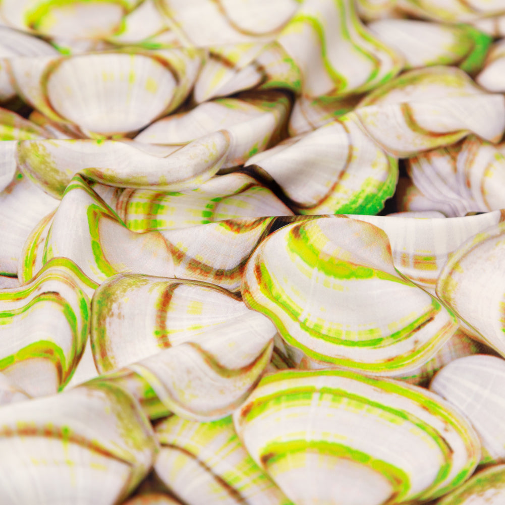 Compression Swimwear Tricot, UV Protective with Aloe Vera Microcapsules - Neon Green Shells - Caye Collection Detail Compression Swimwear Tricot, UV Protective with Aloe Vera Microcapsules - Neon Green Shells - Caye Collection Detail