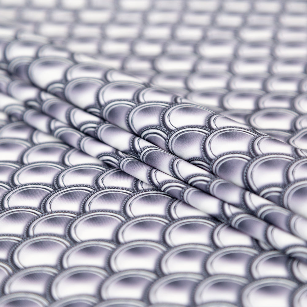 Compression Swimwear Tricot, UV Protective with Aloe Vera Microcapsules - Silver Coins - Caye Collection Folded Compression Swimwear Tricot, UV Protective with Aloe Vera Microcapsules - Silver Coins - Caye Collection Folded