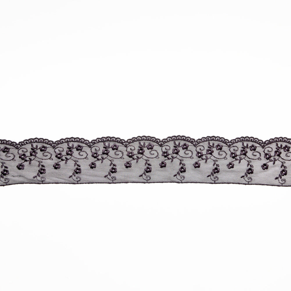 European Black Floral Embroidered Lace Trim - 3.5"