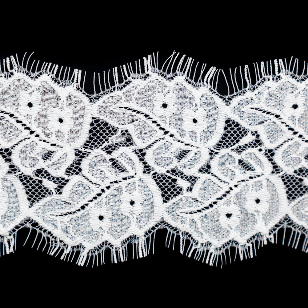 European White Leaf Embroidered Scalloped Eyelash Edge Lace Trim - 3.5" Detail European White Leaf Embroidered Scalloped Eyelash Edge Lace Trim - 3.5" Detail