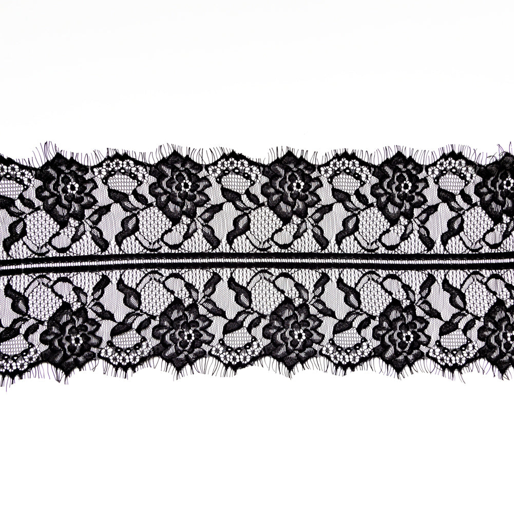 European Black Floral Scalloped Eyelash Lace Trim - 7.75" European Black Floral Scalloped Eyelash Lace Trim - 7.75"