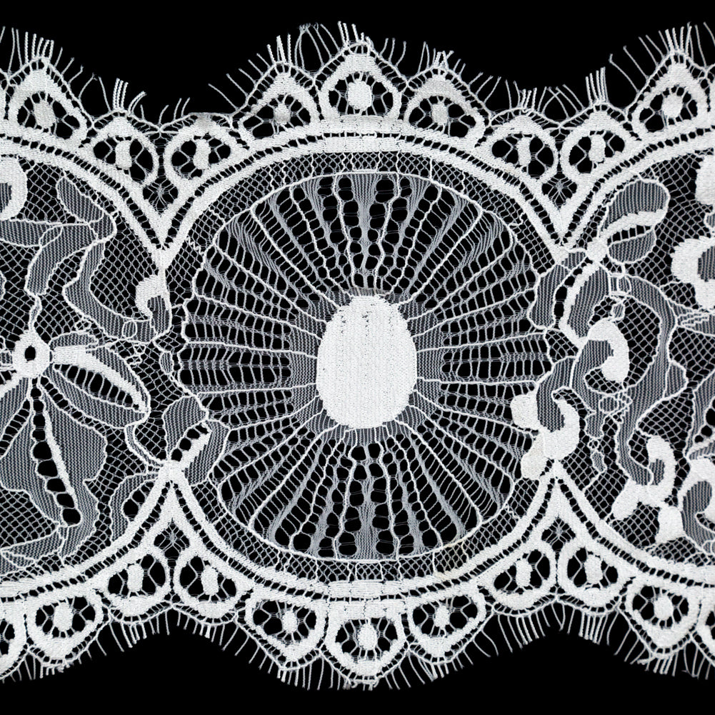 European White Medallion Scalloped Eyelash Lace Trim - 6.5" Detail European White Medallion Scalloped Eyelash Lace Trim - 6.5" Detail