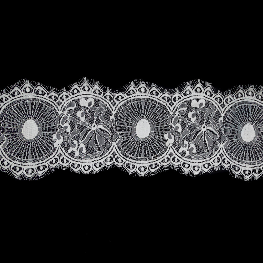 European White Medallion Scalloped Eyelash Lace Trim - 6.5" European White Medallion Scalloped Eyelash Lace Trim - 6.5"
