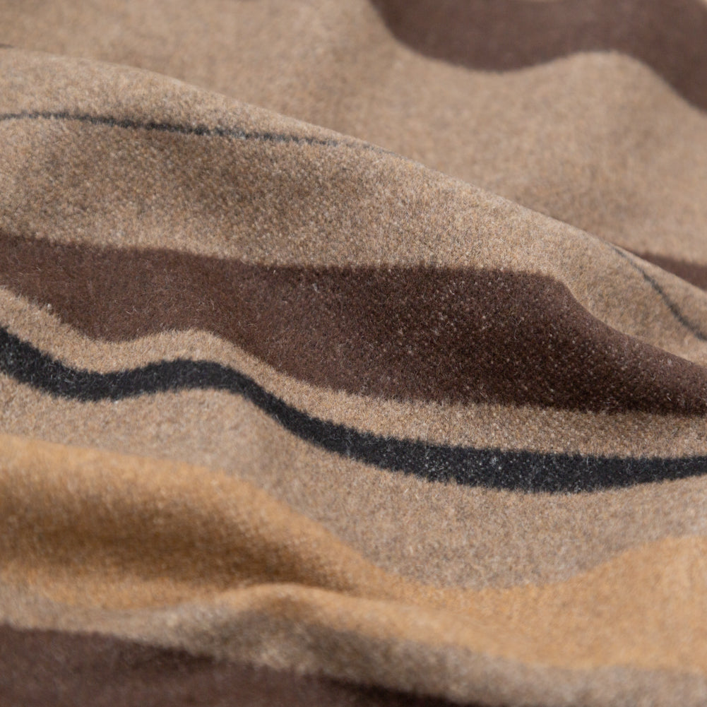 Italian Heathered Fossil, Black and Taupe Barcode Striped Wool Woven Detail Italian Heathered Fossil, Black and Taupe Barcode Striped Wool Woven Detail
