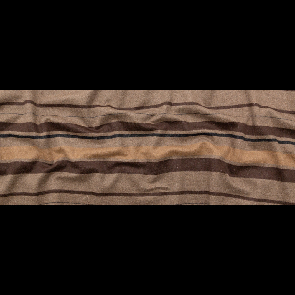 Italian Heathered Fossil, Black and Taupe Barcode Striped Wool Woven Full Italian Heathered Fossil, Black and Taupe Barcode Striped Wool Woven Full