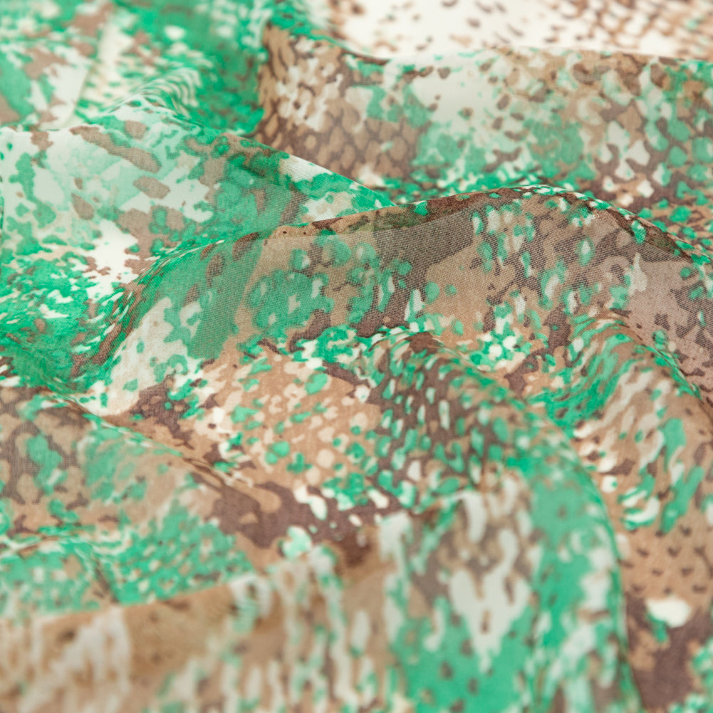 Green and Brown Python Printed Polyester Georgette Detail Green and Brown Python Printed Polyester Georgette Detail