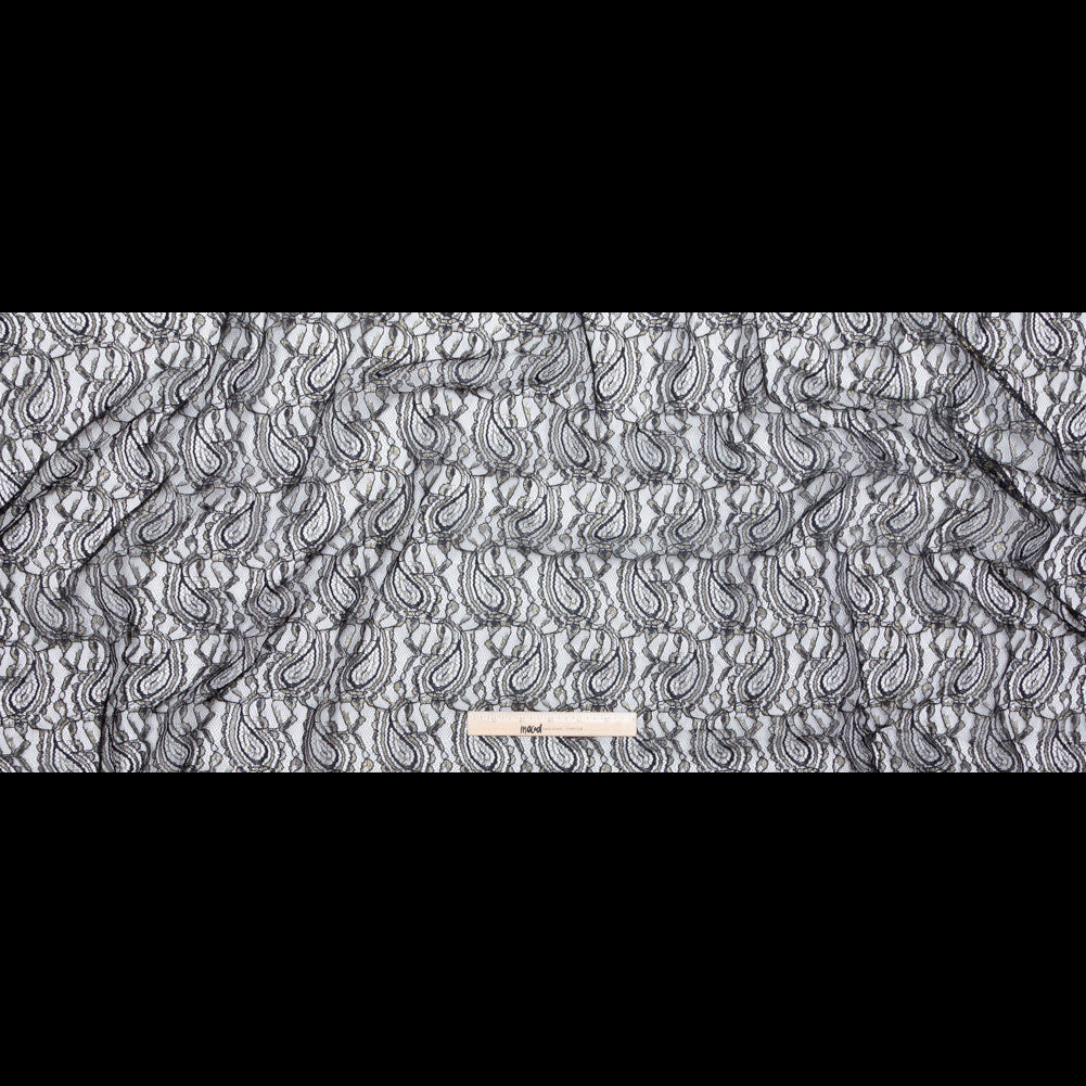 Stretch Corded Chantilly Lace - Metallic Gold and Black Paisley Full Stretch Corded Chantilly Lace - Metallic Gold and Black Paisley Full