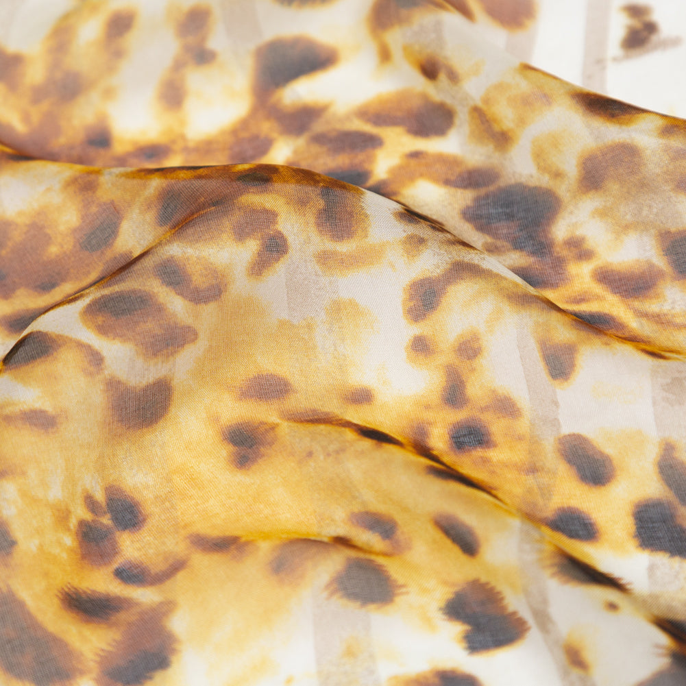 Honey Mustard, Cream Gold and Taupe Animal Printed Silk Chiffon Detail Honey Mustard, Cream Gold and Taupe Animal Printed Silk Chiffon Detail
