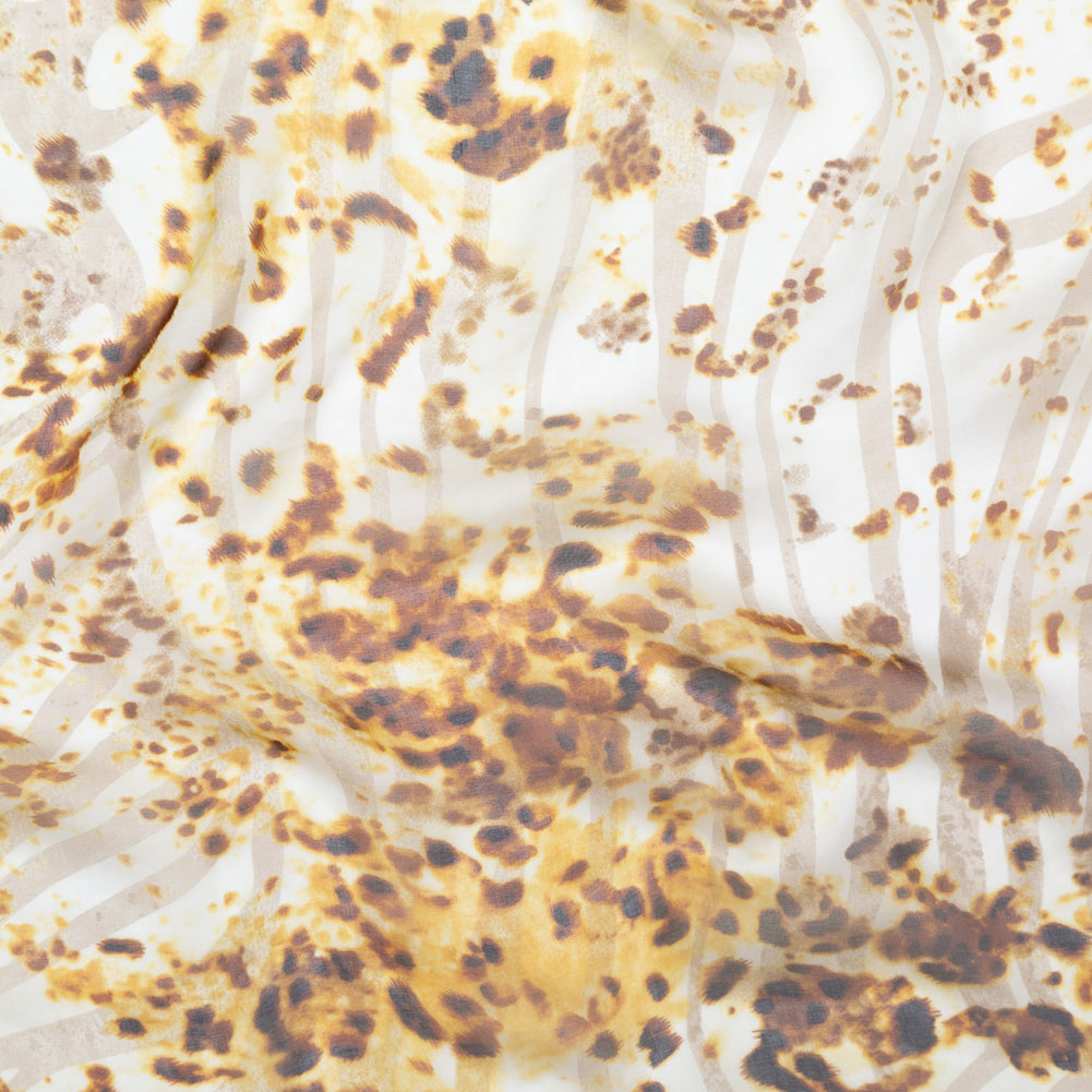 Honey Mustard, Cream Gold and Taupe Animal Printed Silk Chiffon Honey Mustard, Cream Gold and Taupe Animal Printed Silk Chiffon