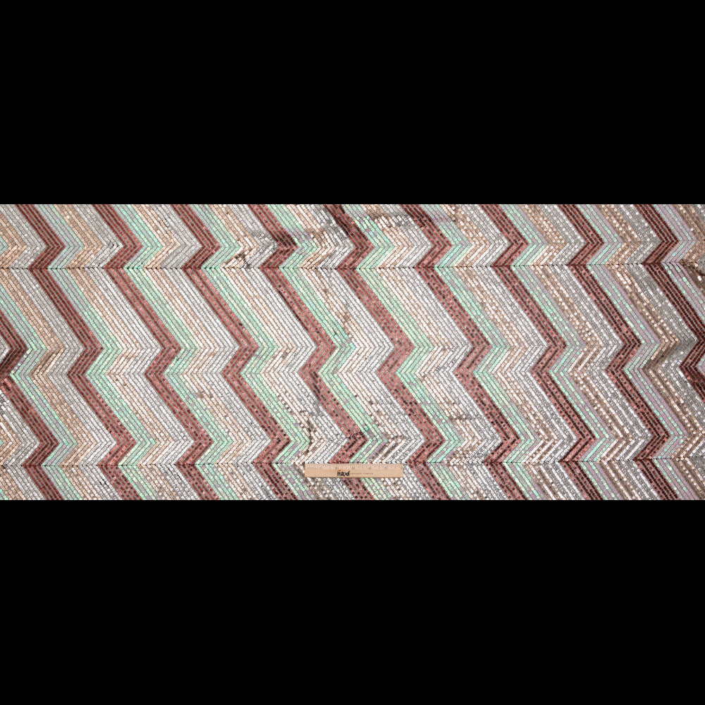 Tulle with Baby Sequins - Iridescent Pink, Rust, Rose Gold and Silver Zig Zag on Black Folded Tulle with Baby Sequins - Iridescent Pink, Rust, Rose Gold and Silver Zig Zag on Black Folded