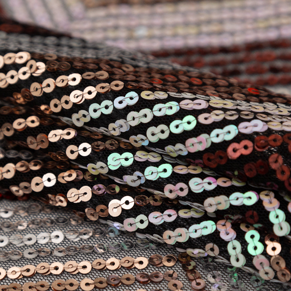 Tulle with Baby Sequins - Iridescent Pink, Rust, Rose Gold and Silver Zig Zag on Black Detail Tulle with Baby Sequins - Iridescent Pink, Rust, Rose Gold and Silver Zig Zag on Black Detail