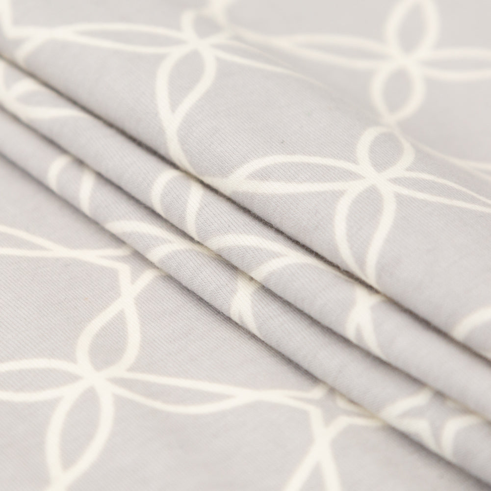 Light Gray and Vanilla Ice Trellis Printed Stretch Cotton Jersey Folded Light Gray and Vanilla Ice Trellis Printed Stretch Cotton Jersey Folded
