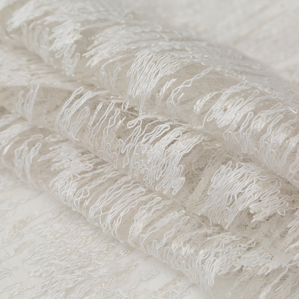 White Flamestitch Embroidered Netted Lace Folded White Flamestitch Embroidered Netted Lace Folded