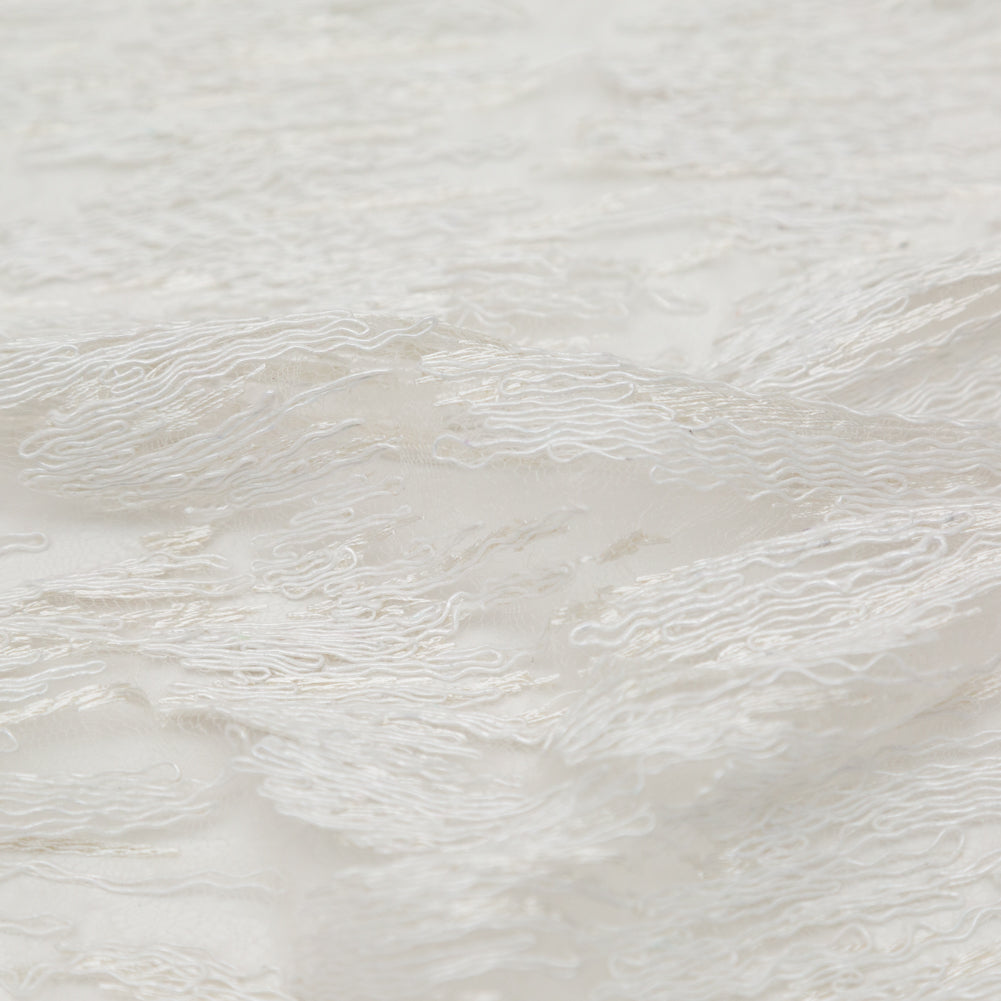 White Flamestitch Embroidered Netted Lace Detail White Flamestitch Embroidered Netted Lace Detail