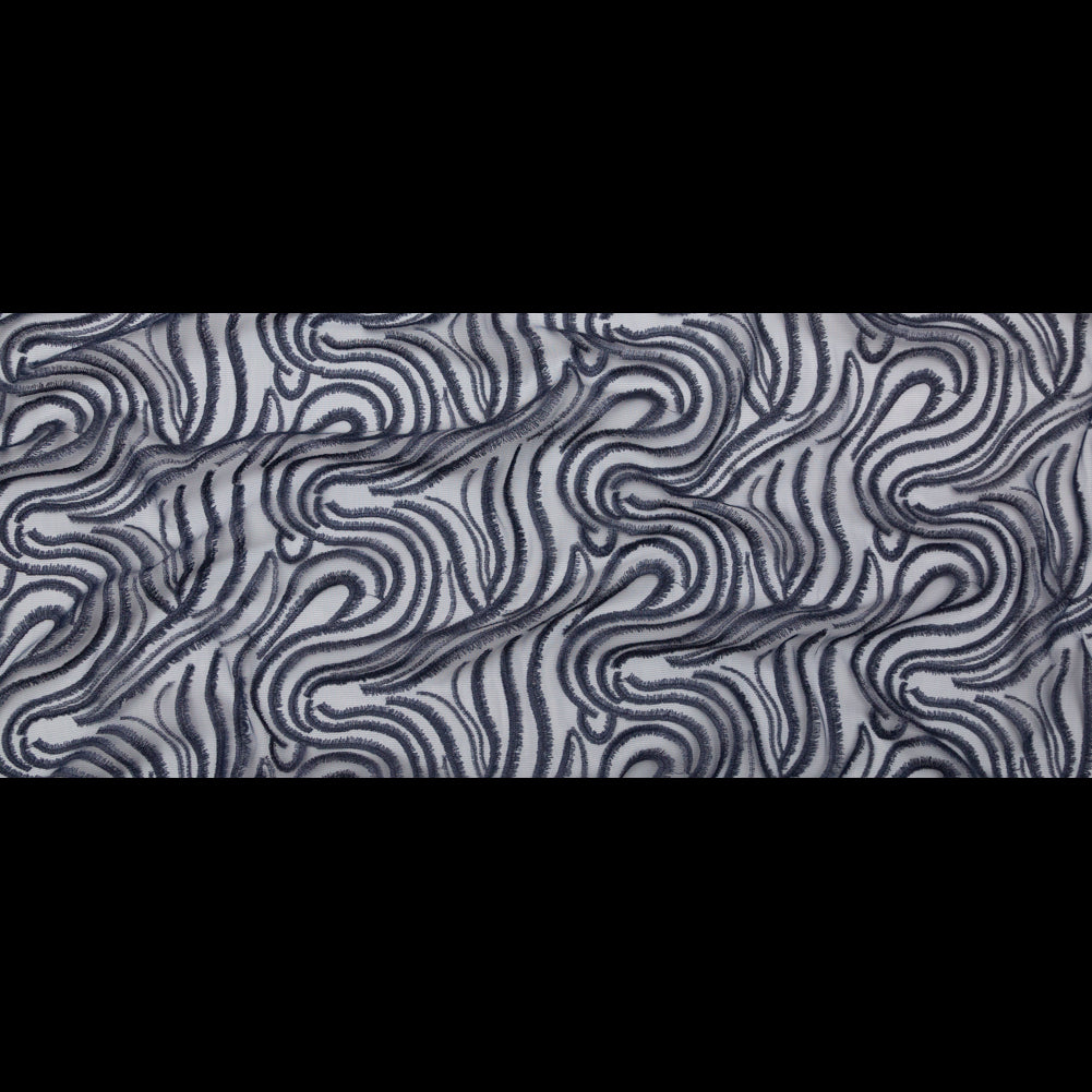 Abstract Embroidered Tulle - Metallic Navy Blue Full Abstract Embroidered Tulle - Metallic Navy Blue Full