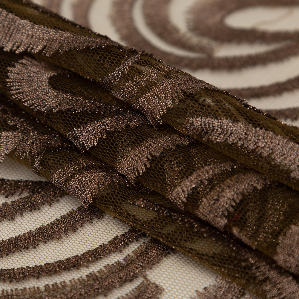 Abstract Embroidered Tulle - Metallic Copper Folded Abstract Embroidered Tulle - Metallic Copper Folded