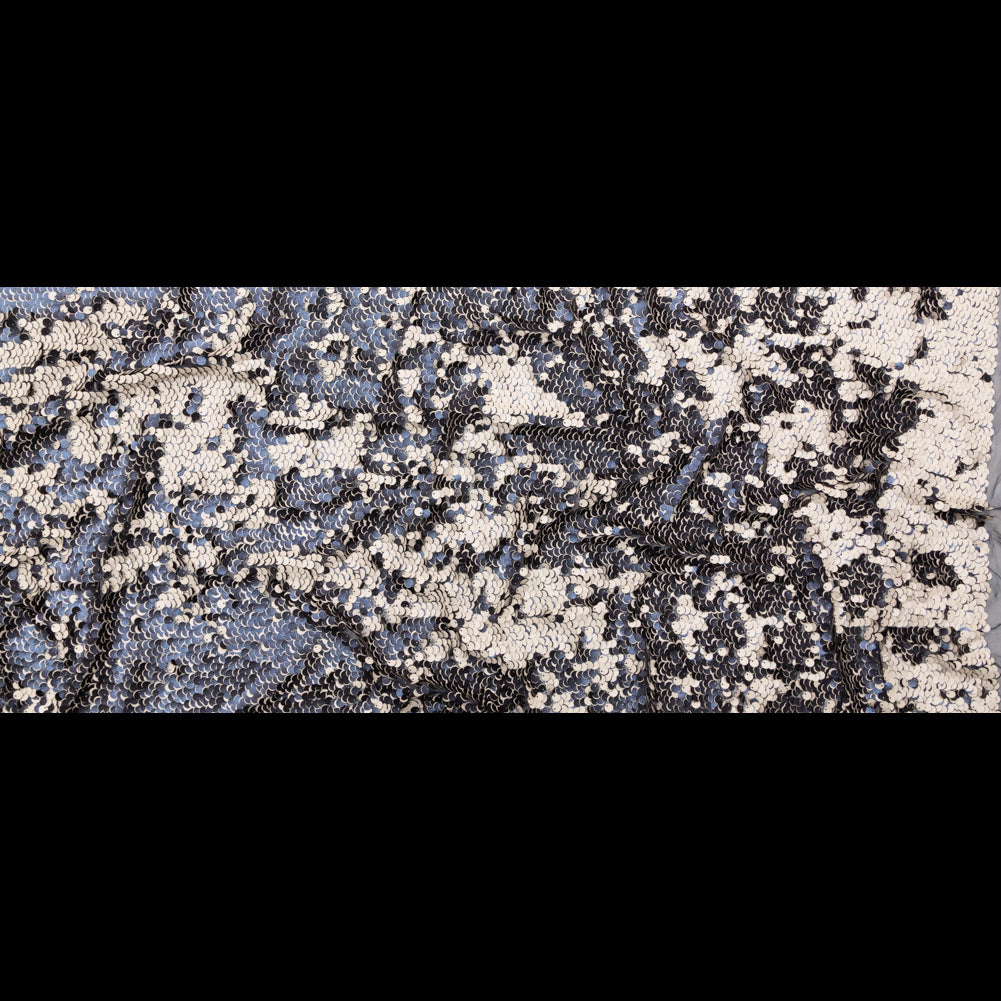 Duo-Tone Paillette Sequin Fabric - Navy Blue and White Folded Duo-Tone Paillette Sequin Fabric - Navy Blue and White Folded