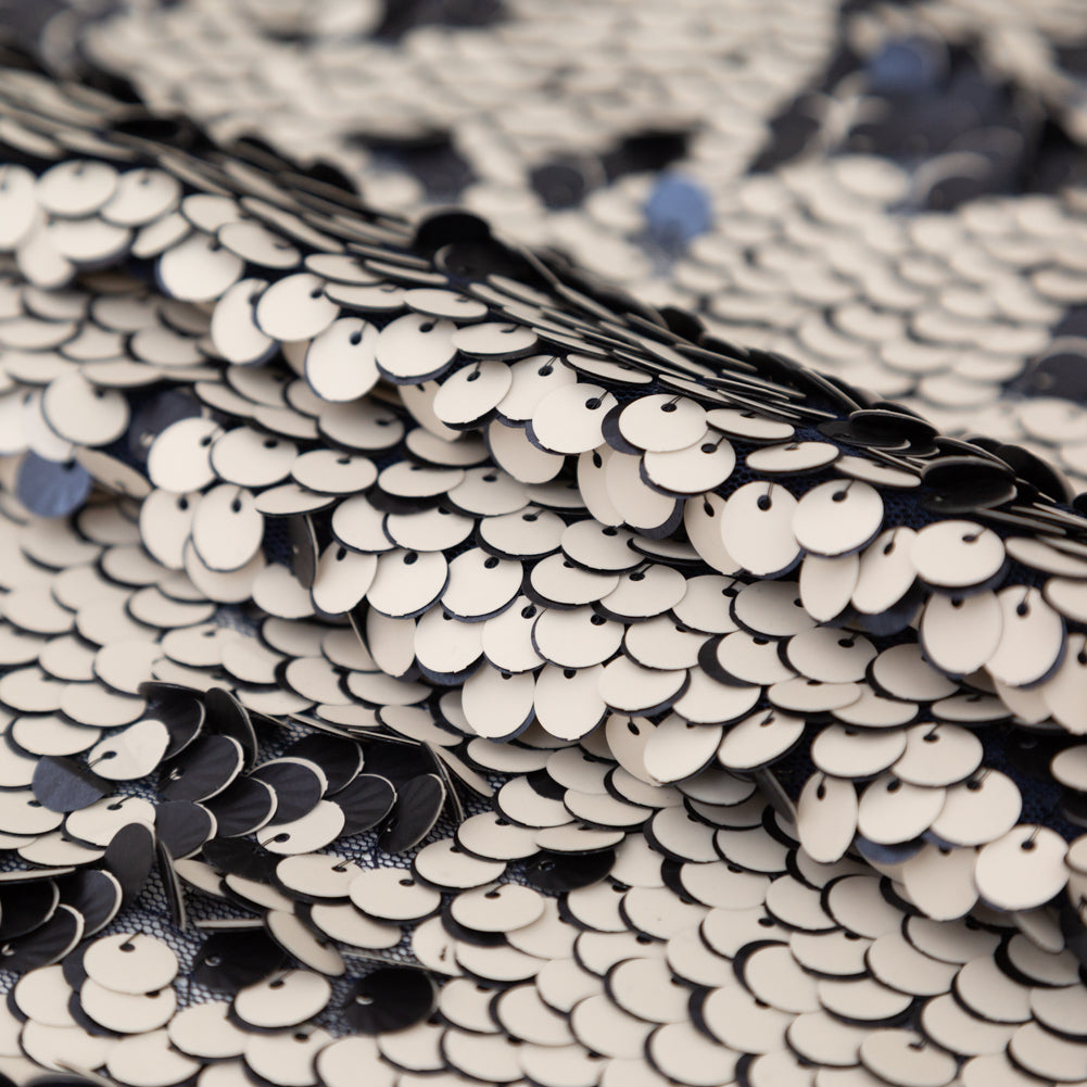 Duo-Tone Paillette Sequin Fabric - Navy Blue and White Detail Duo-Tone Paillette Sequin Fabric - Navy Blue and White Detail