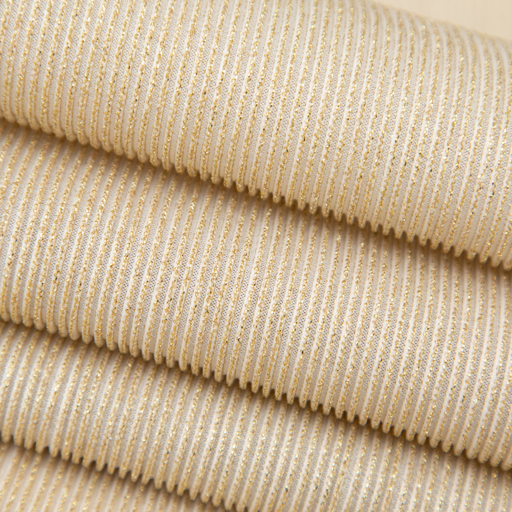 Metallic Gold and White Ultra-Stretch Raised Rib Knit Detail Metallic Gold and White Ultra-Stretch Raised Rib Knit Detail