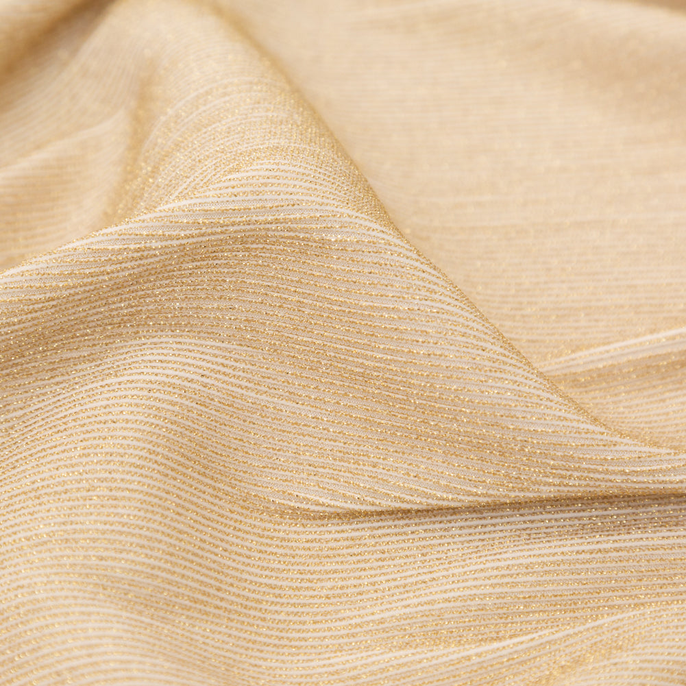 Metallic Gold and White Ultra-Stretch Raised Rib Knit Full Metallic Gold and White Ultra-Stretch Raised Rib Knit Full