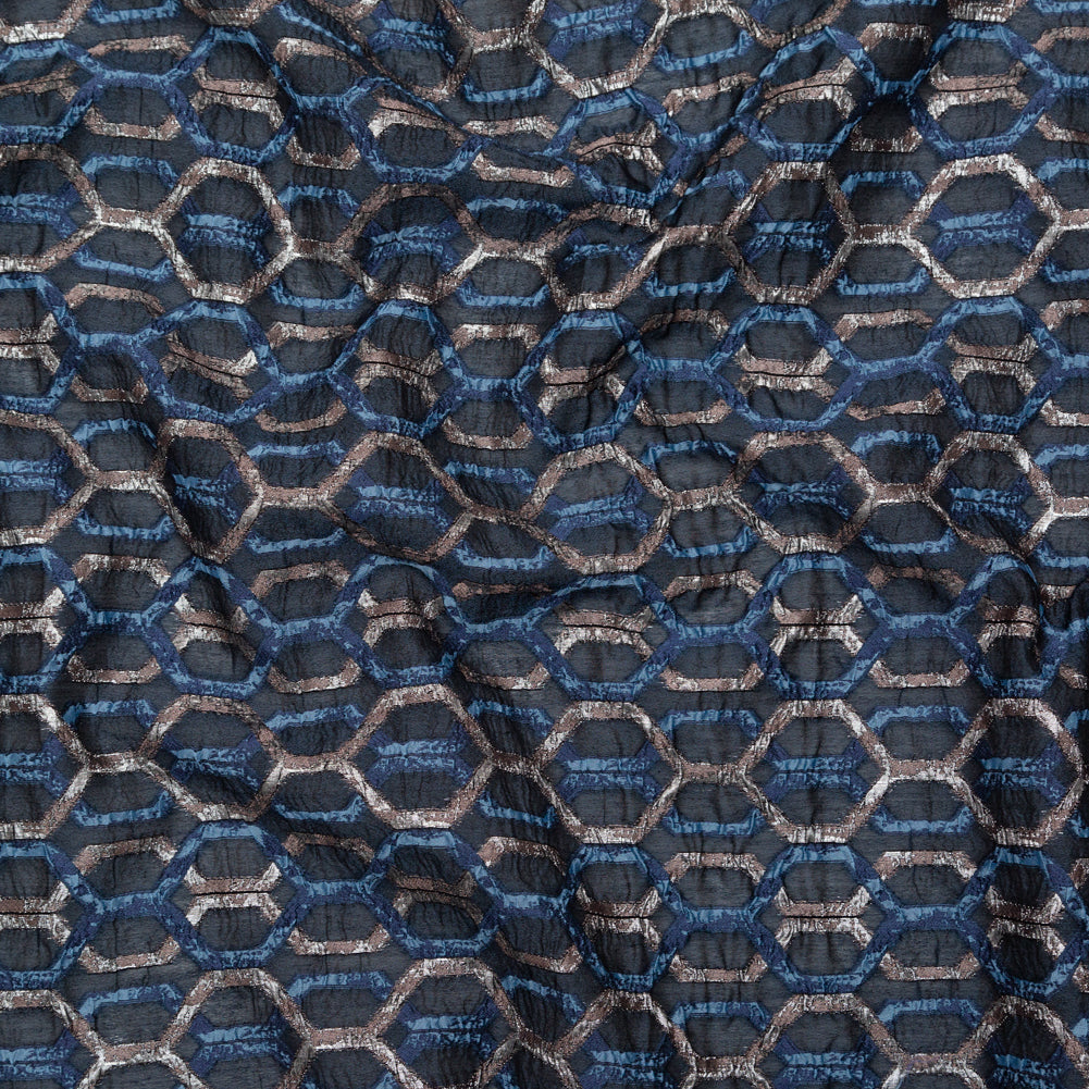 Metallic Eclipse and Silver Overlapping Hexagons Organza Brocade Metallic Eclipse and Silver Overlapping Hexagons Organza Brocade