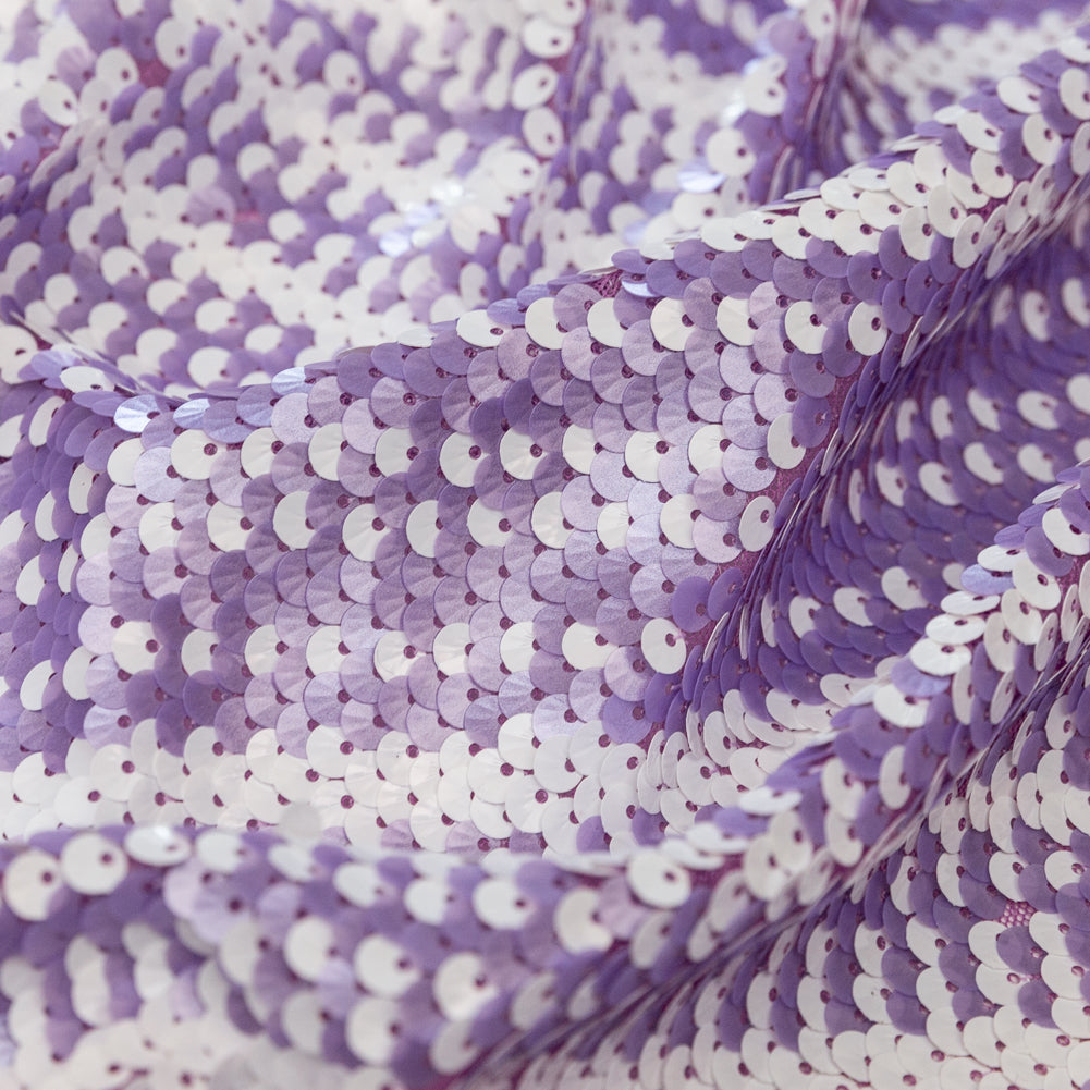 Mesh with Shell Sequins - Fuchsia Pink and White Stripes on Iris Orchid Detail Mesh with Shell Sequins - Fuchsia Pink and White Stripes on Iris Orchid Detail