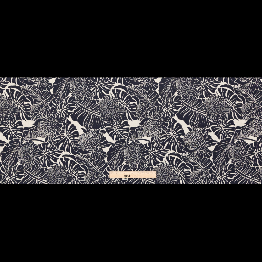 Italian Carbon Blue and Ecru Floral Cotton Jacquard Full Italian Carbon Blue and Ecru Floral Cotton Jacquard Full