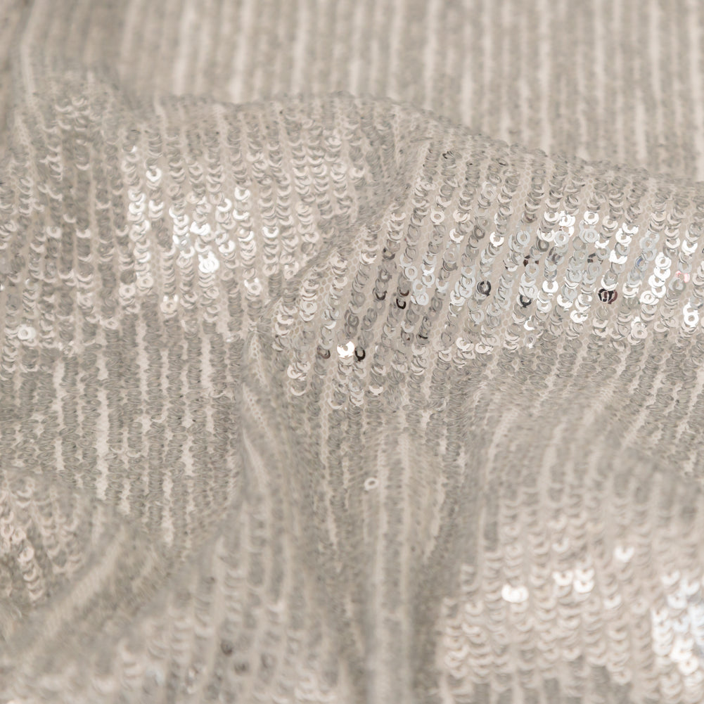 Silver Striped Circle Sequins over White Mesh Detail Silver Striped Circle Sequins over White Mesh Detail