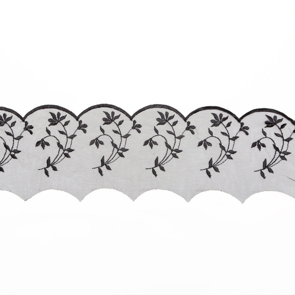 European Black Scalloped Embroidery Lace on Mesh - 5.5" European Black Scalloped Embroidery Lace on Mesh - 5.5"