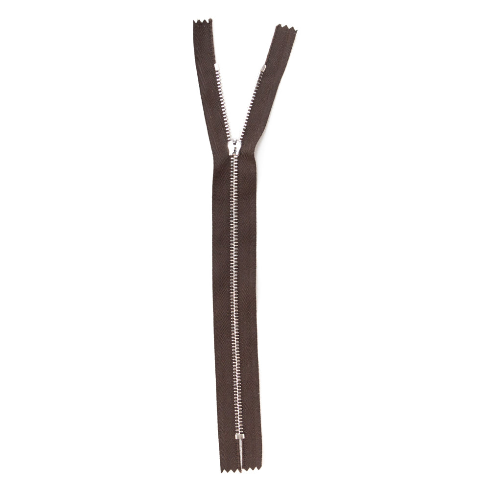 Mood Exclusive Italian Brown and Silver T3 Closed End Metal Zipper - 9" Full Mood Exclusive Italian Brown and Silver T3 Closed End Metal Zipper - 9" Full