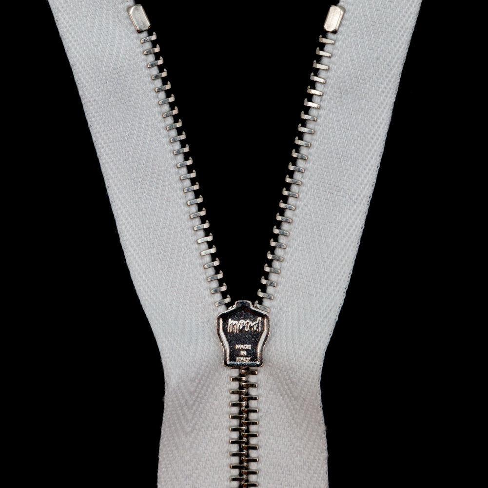 Mood Exclusive Italian Off-White and Silver T3 Closed End Metal Zipper - 9" Detail