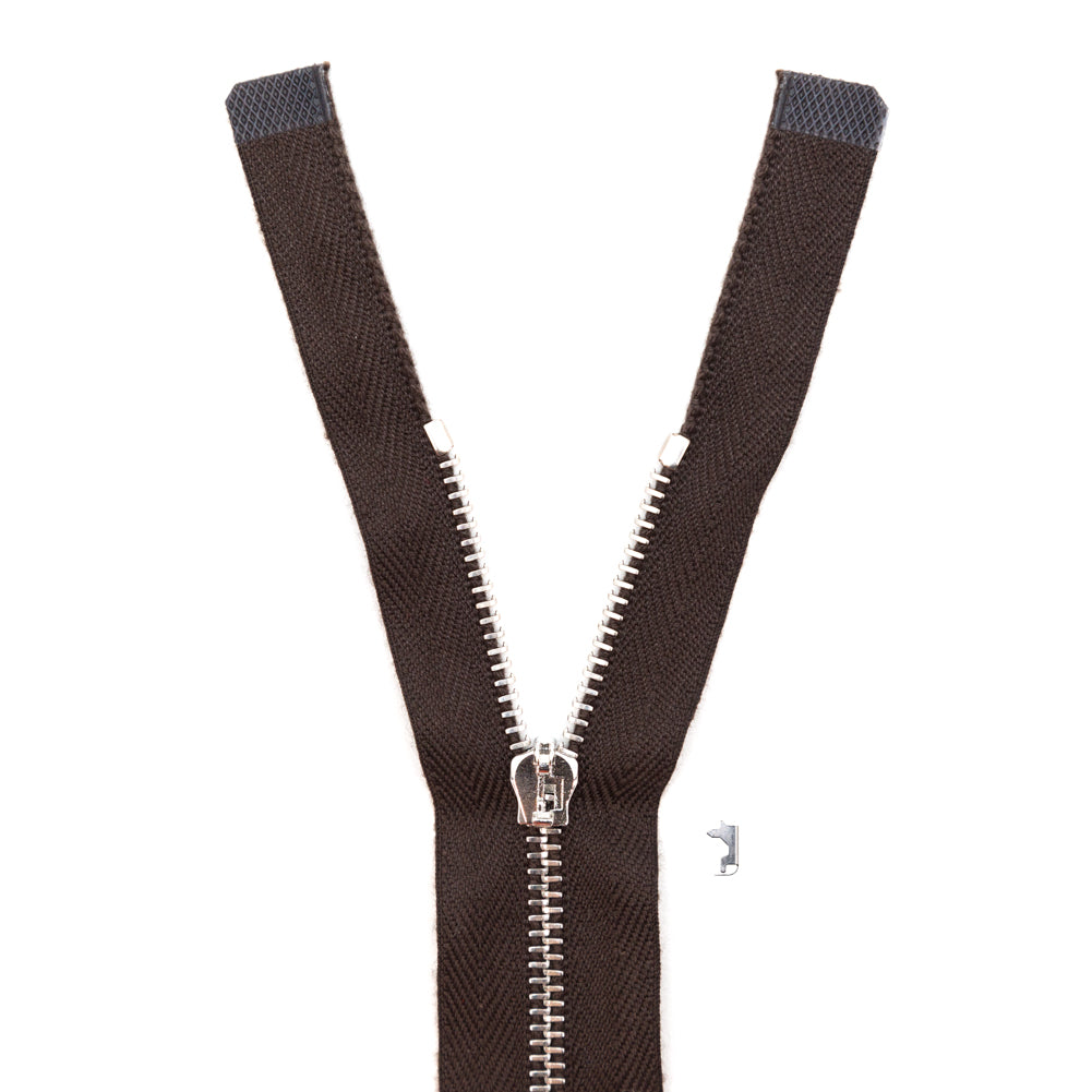 Mood Exclusive Italian Brown and Silver T3 Open End Metal Zipper - 27.5" Mood Exclusive Italian Brown and Silver T3 Open End Metal Zipper - 27.5"