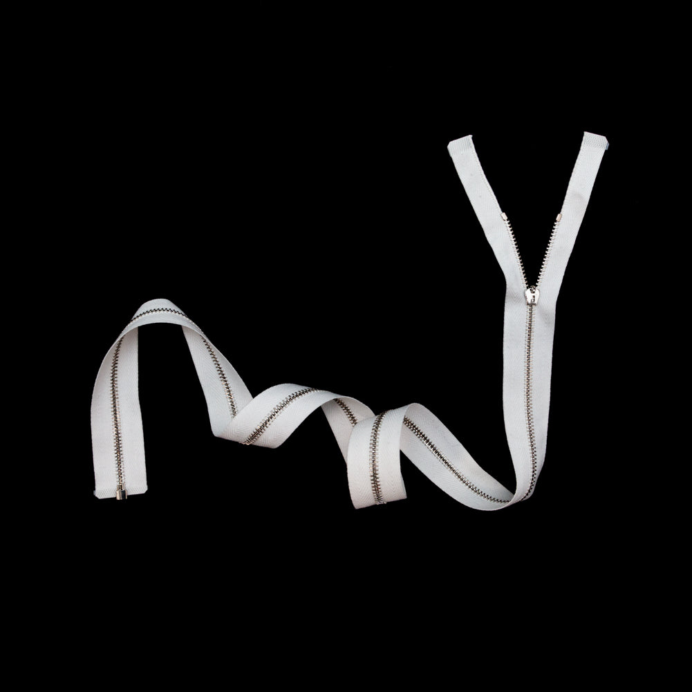 Mood Exclusive Italian Off-White and Silver T3 Open End Metal Zipper - 27.5" Full