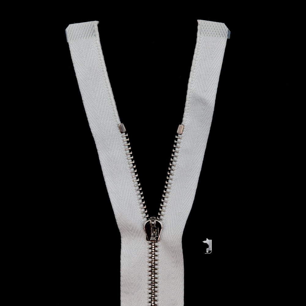 Mood Exclusive Italian Off-White and Silver T3 Open End Metal Zipper - 27.5"