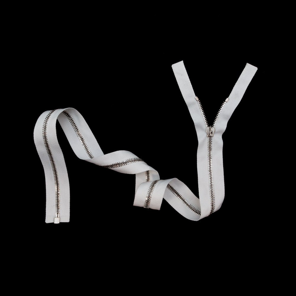 Mood Exclusive Italian Off-White and Silver T5 Open End Metal Zipper - 27.5" Full