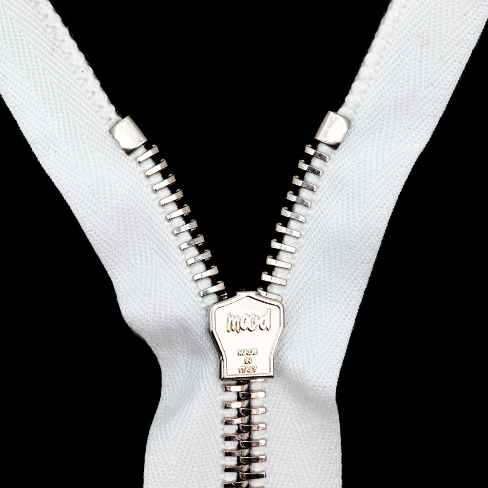 Mood Exclusive Italian Off-White and Silver T8 Closed End Metal Zipper - 9" Detail