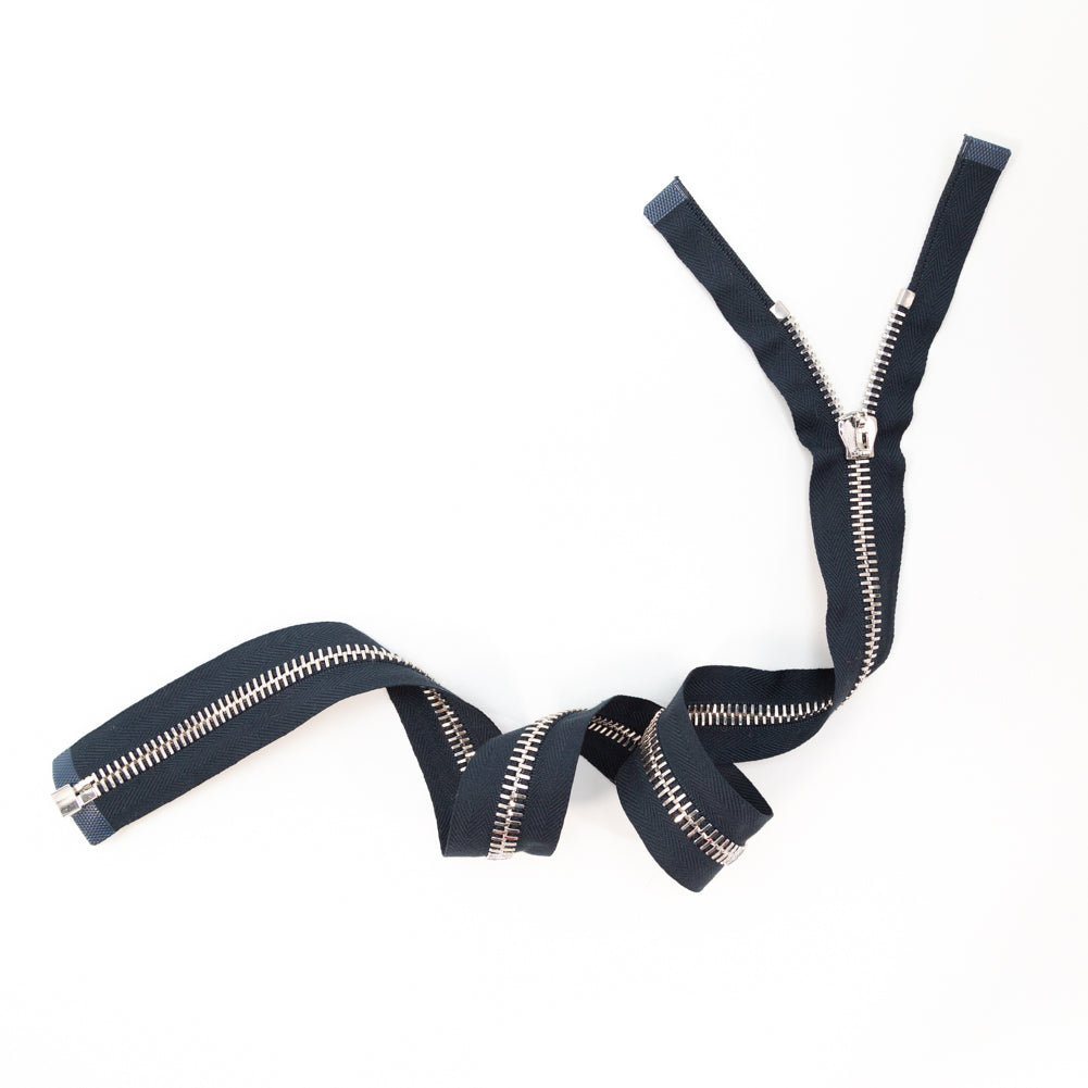 Mood Exclusive Italian Navy and Silver T8 Open End Metal Zipper - 27.5" Full Mood Exclusive Italian Navy and Silver T8 Open End Metal Zipper - 27.5" Full