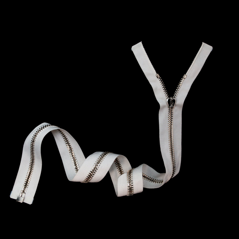 Mood Exclusive Italian Off-White and Silver T8 Open End Metal Zipper - 27.5" Full