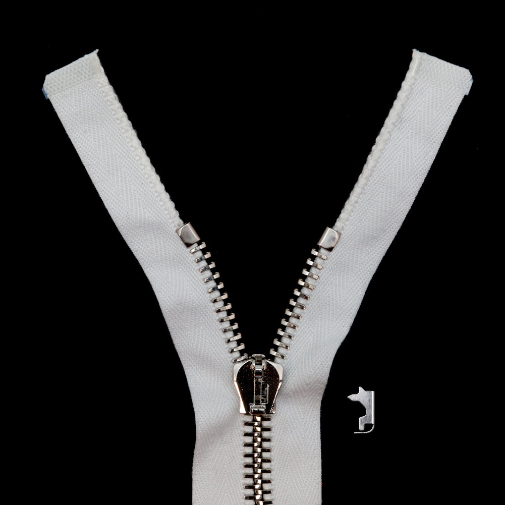 Mood Exclusive Italian Off-White and Silver T8 Open End Metal Zipper - 27.5"