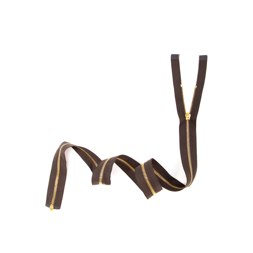 Mood Exclusive Italian Brown and Gold T3 Open End Metal Zipper - 27.5" Full Mood Exclusive Italian Brown and Gold T3 Open End Metal Zipper - 27.5" Full