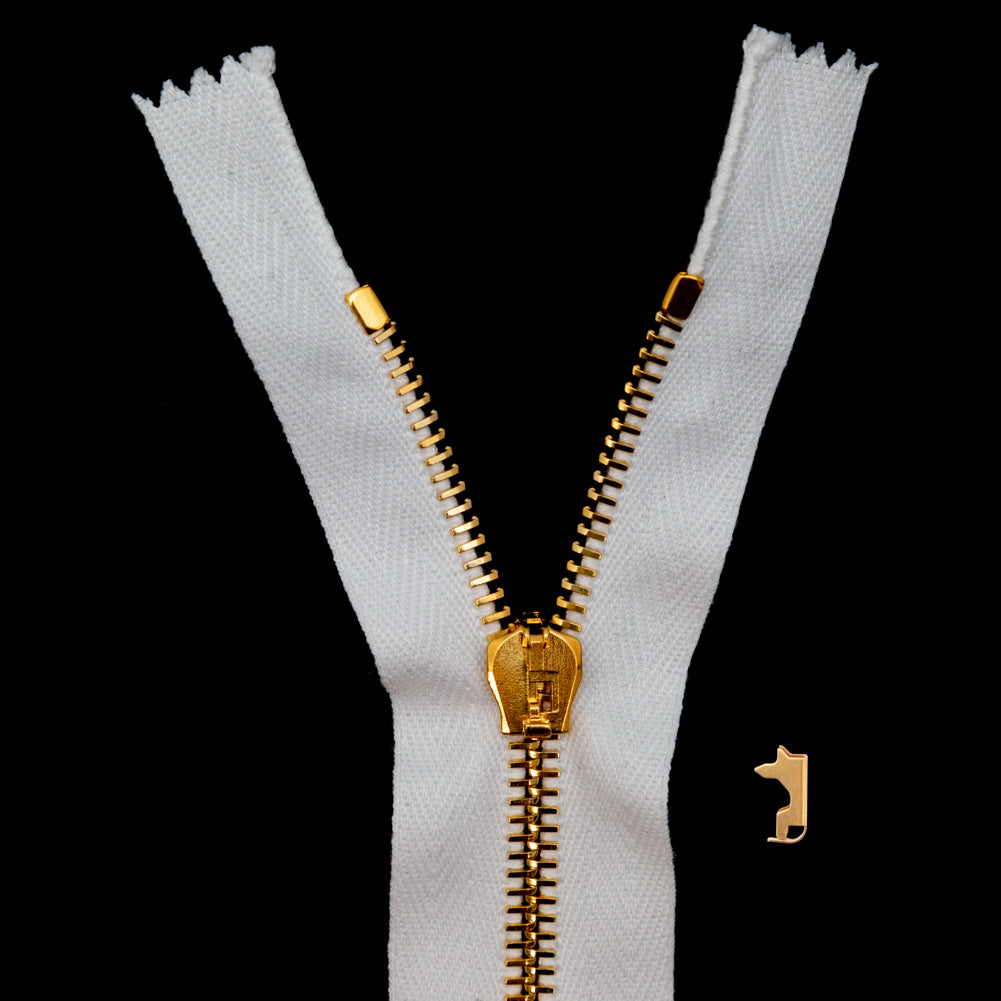 Mood Exclusive Italian White and Gold T5 Closed End Metal Zipper - 9" Mood Exclusive Italian White and Gold T5 Closed End Metal Zipper - 9"