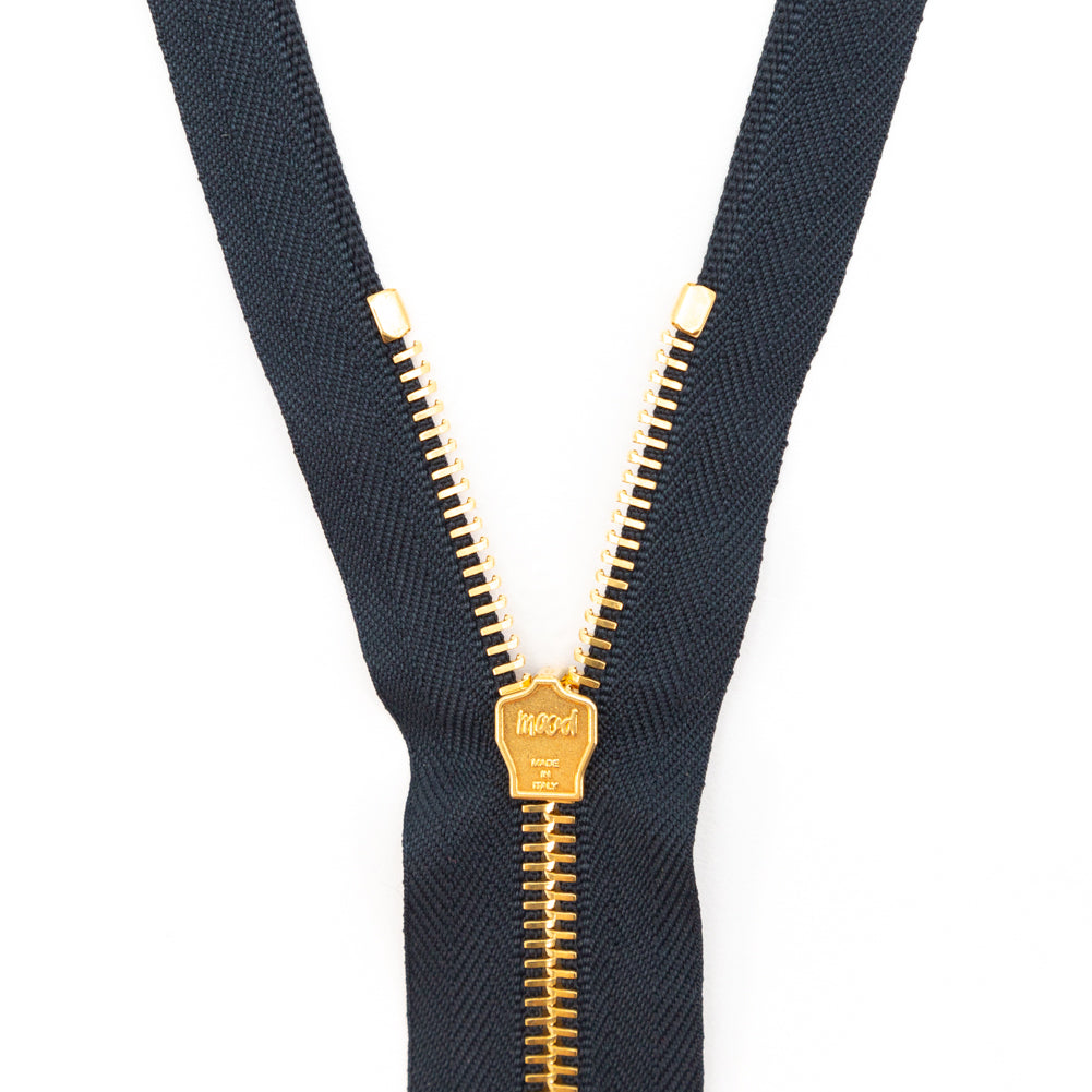 Mood Exclusive Italian Navy and Gold T5 Open End Metal Zipper - 27.5" Detail