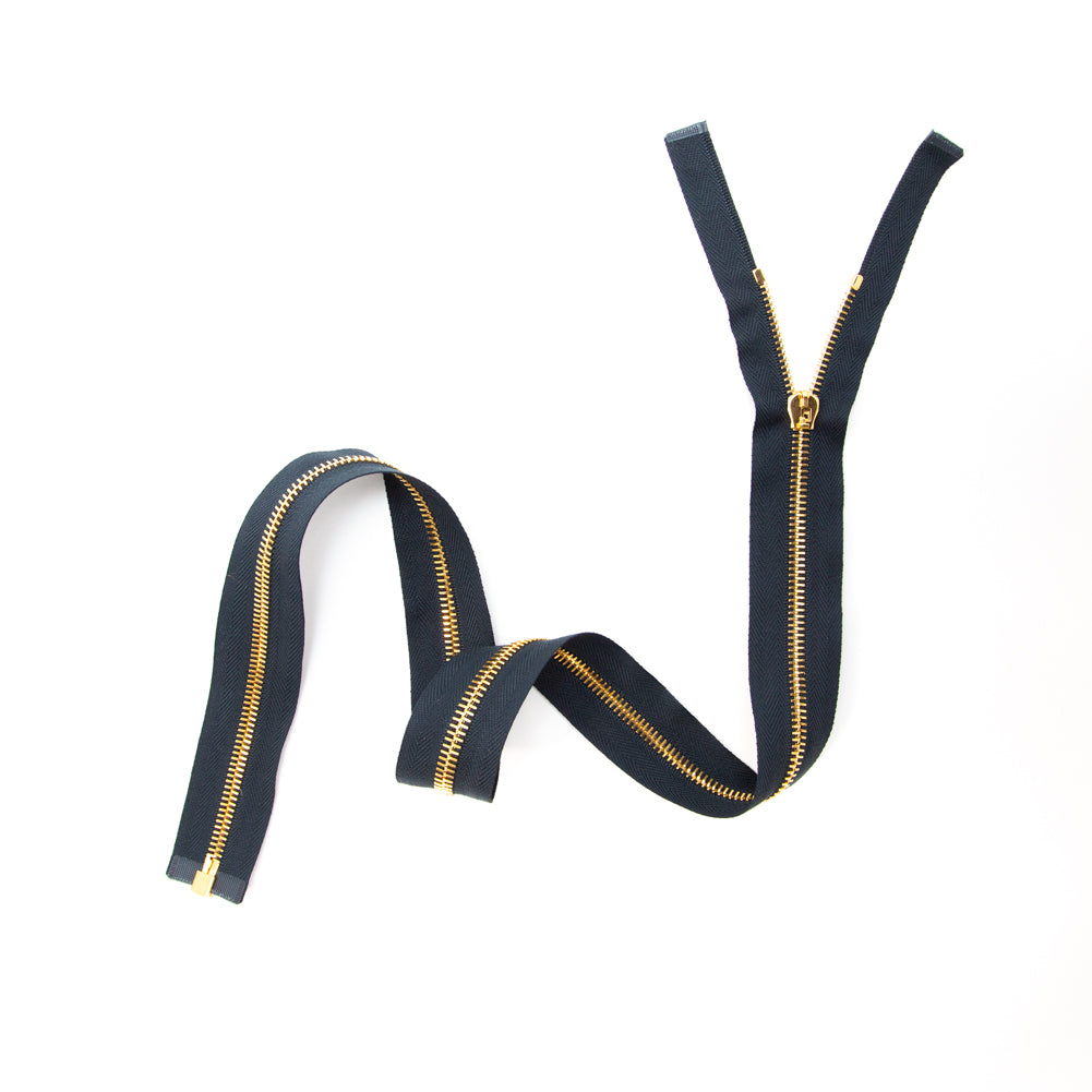 Mood Exclusive Italian Navy and Gold T5 Open End Metal Zipper - 27.5" Full