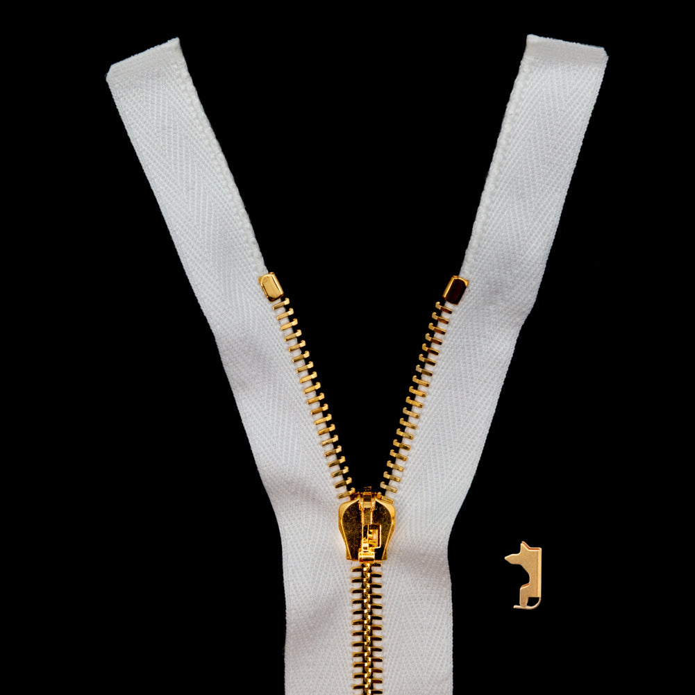 Mood Exclusive Italian Off-White and Gold T5 Open End Metal Zipper - 27.5" Mood Exclusive Italian Off-White and Gold T5 Open End Metal Zipper - 27.5"