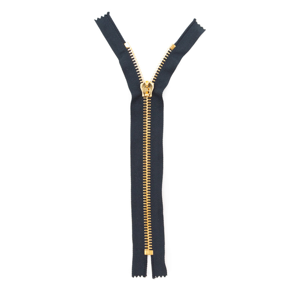 Mood Exclusive Italian Navy and Gold T8 Closed End Metal Zipper - 9" Full